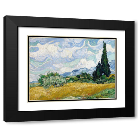 Wheat Field with Cypresses Black Modern Wood Framed Art Print with Double Matting by Van Gogh, Vincent