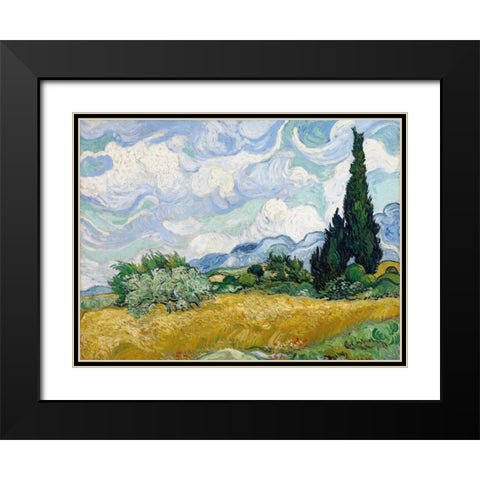 Wheat Field with Cypresses Black Modern Wood Framed Art Print with Double Matting by Van Gogh, Vincent