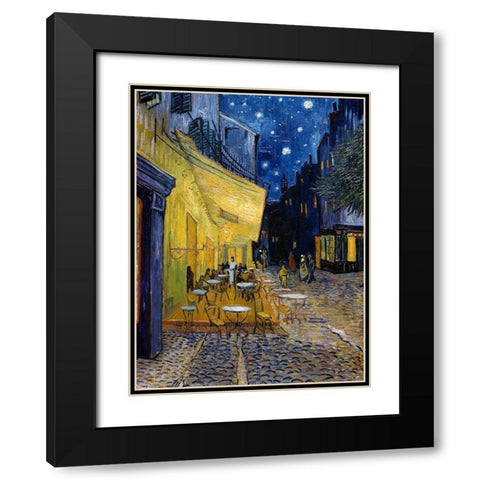 Cafe Terrace at Night Black Modern Wood Framed Art Print with Double Matting by Van Gogh, Vincent