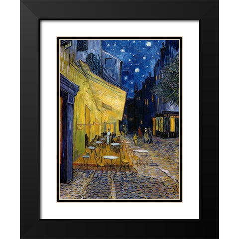 Cafe Terrace at Night Black Modern Wood Framed Art Print with Double Matting by Van Gogh, Vincent