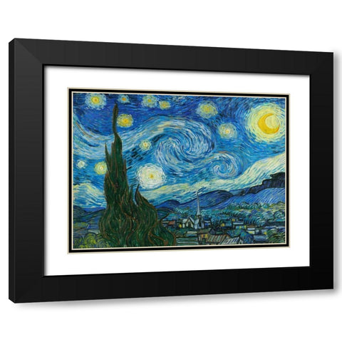 The Starry Night Black Modern Wood Framed Art Print with Double Matting by Van Gogh, Vincent