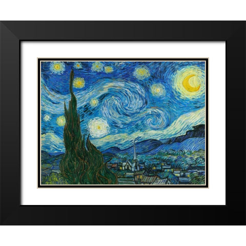 The Starry Night Black Modern Wood Framed Art Print with Double Matting by Van Gogh, Vincent