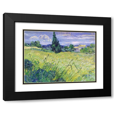 Landscape with Green Corn Black Modern Wood Framed Art Print with Double Matting by Van Gogh, Vincent