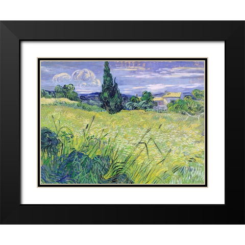 Landscape with Green Corn Black Modern Wood Framed Art Print with Double Matting by Van Gogh, Vincent