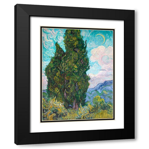 Cypresses Black Modern Wood Framed Art Print with Double Matting by Van Gogh, Vincent