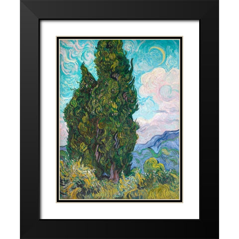 Cypresses Black Modern Wood Framed Art Print with Double Matting by Van Gogh, Vincent