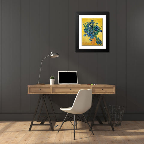 Irises Black Modern Wood Framed Art Print with Double Matting by Van Gogh, Vincent
