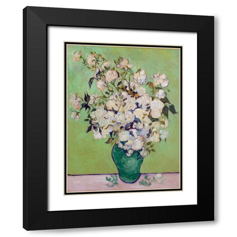 Roses Black Modern Wood Framed Art Print with Double Matting by Van Gogh, Vincent