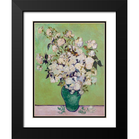 Roses Black Modern Wood Framed Art Print with Double Matting by Van Gogh, Vincent