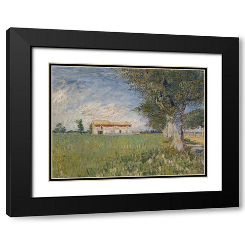 Boerderij in een korenveld Black Modern Wood Framed Art Print with Double Matting by Van Gogh, Vincent