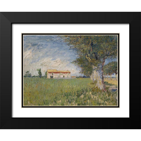 Boerderij in een korenveld Black Modern Wood Framed Art Print with Double Matting by Van Gogh, Vincent