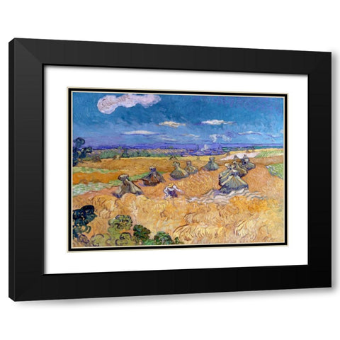 Wheat Fields with Reaper Auvers Black Modern Wood Framed Art Print with Double Matting by Van Gogh, Vincent