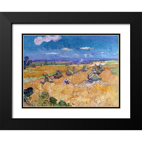 Wheat Fields with Reaper Auvers Black Modern Wood Framed Art Print with Double Matting by Van Gogh, Vincent