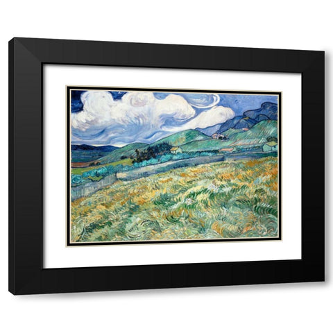 Landscape from Saint-Remy Black Modern Wood Framed Art Print with Double Matting by Van Gogh, Vincent