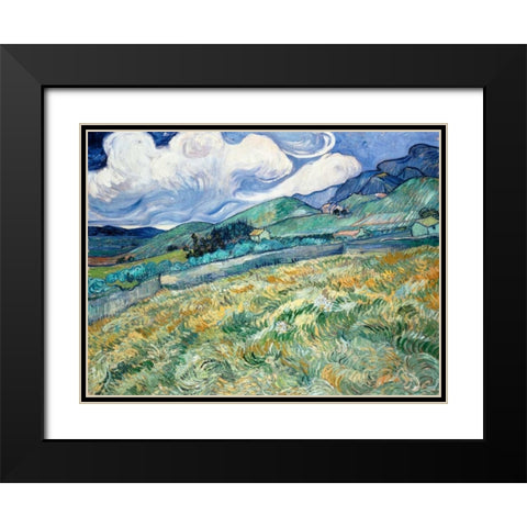 Landscape from Saint-Remy Black Modern Wood Framed Art Print with Double Matting by Van Gogh, Vincent