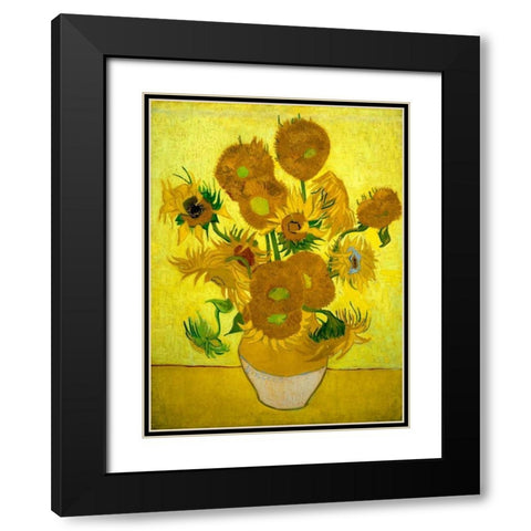 Zonnebloemen Black Modern Wood Framed Art Print with Double Matting by Van Gogh, Vincent