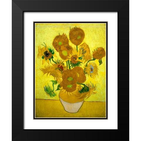 Zonnebloemen Black Modern Wood Framed Art Print with Double Matting by Van Gogh, Vincent