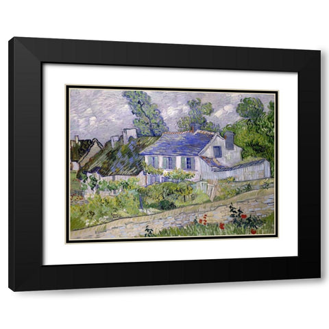 Houses at Auvers Black Modern Wood Framed Art Print with Double Matting by van Gogh, Vincent