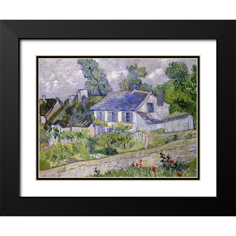 Houses at Auvers Black Modern Wood Framed Art Print with Double Matting by van Gogh, Vincent