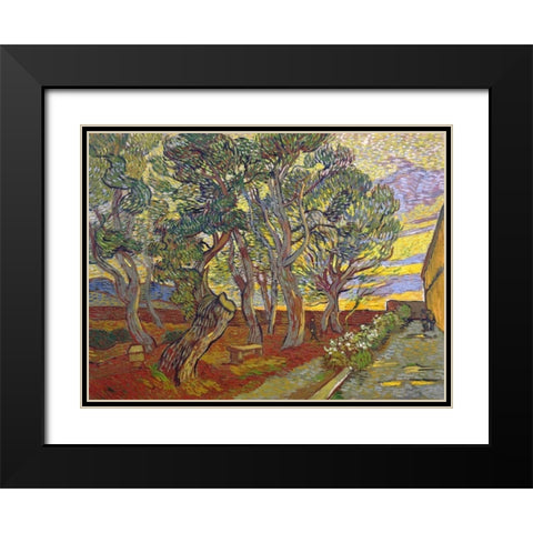 The garden of Saint Pauls Hospital Black Modern Wood Framed Art Print with Double Matting by van Gogh, Vincent