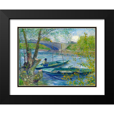 Fishing in Spring-the Pont de Clichy Black Modern Wood Framed Art Print with Double Matting by van Gogh, Vincent
