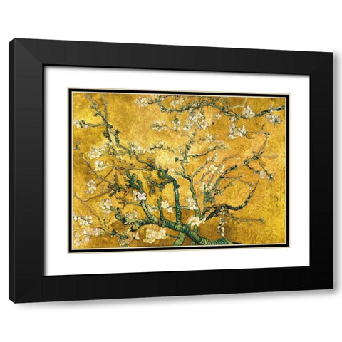 Mandorlo in fiore (gold variation) Black Modern Wood Framed Art Print with Double Matting by Van Gogh, Vincent