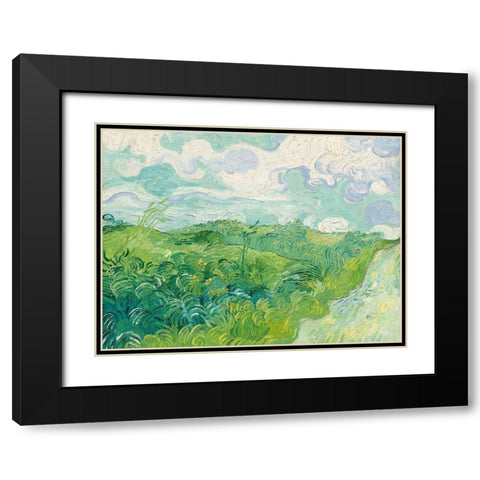 Green Wheat Fields, Auvers Black Modern Wood Framed Art Print with Double Matting by Vincent, van Gogh