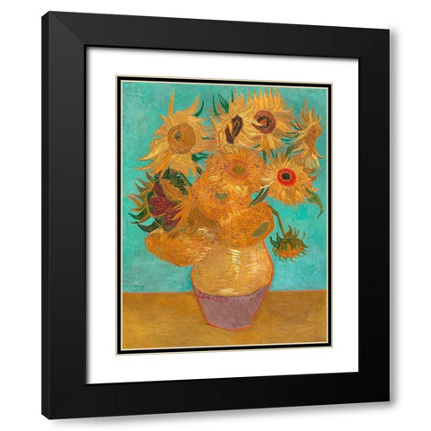 Sunflowers Black Modern Wood Framed Art Print with Double Matting by Vincent, van Gogh