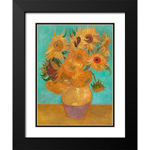 Sunflowers Black Modern Wood Framed Art Print with Double Matting by Vincent, van Gogh