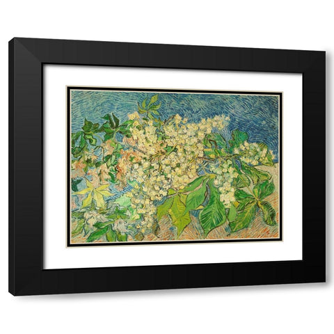 Blossoming Chestnut Branch Black Modern Wood Framed Art Print with Double Matting by van Gogh, Vincent