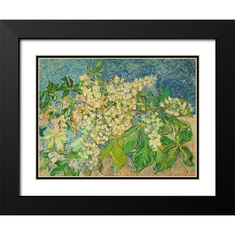 Blossoming Chestnut Branch Black Modern Wood Framed Art Print with Double Matting by van Gogh, Vincent
