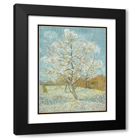 The Pink Peach Tree Black Modern Wood Framed Art Print with Double Matting by van Gogh, Vincent