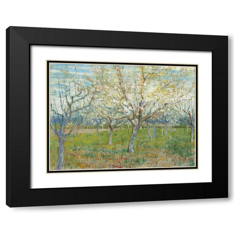 The Pink Orchard Black Modern Wood Framed Art Print with Double Matting by van Gogh, Vincent