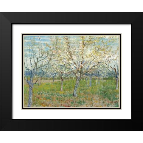 The Pink Orchard Black Modern Wood Framed Art Print with Double Matting by van Gogh, Vincent