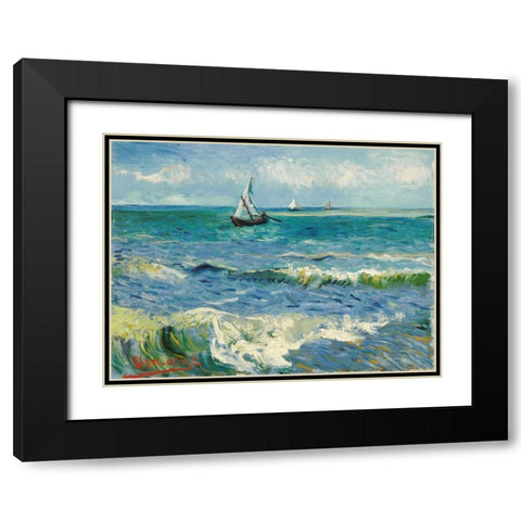 Les Saintes-Maries-de-la-Mer Black Modern Wood Framed Art Print with Double Matting by Van Gogh, Vincent