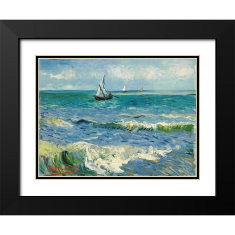 Les Saintes-Maries-de-la-Mer Black Modern Wood Framed Art Print with Double Matting by Van Gogh, Vincent