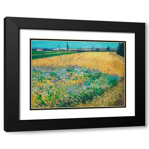 Wheatfield Black Modern Wood Framed Art Print with Double Matting by van Gogh, Vincent
