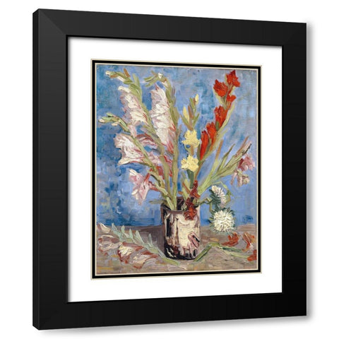 Vase with Gladioli and China Asters Black Modern Wood Framed Art Print with Double Matting by van Gogh, Vincent