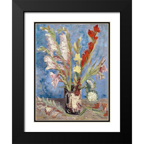 Vase with Gladioli and China Asters Black Modern Wood Framed Art Print with Double Matting by van Gogh, Vincent