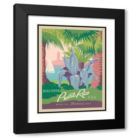 Visit Puerto Rico, 1940 Black Modern Wood Framed Art Print with Double Matting by Anonymous