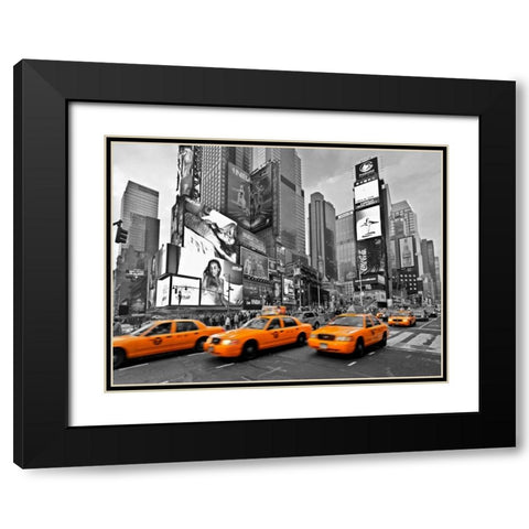 Taxis in Times Square NYC Black Modern Wood Framed Art Print with Double Matting by Ratsenskiy, Vadim