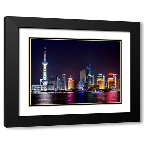 Shanghai at night Black Modern Wood Framed Art Print with Double Matting by Ratsenskiy, Vadim
