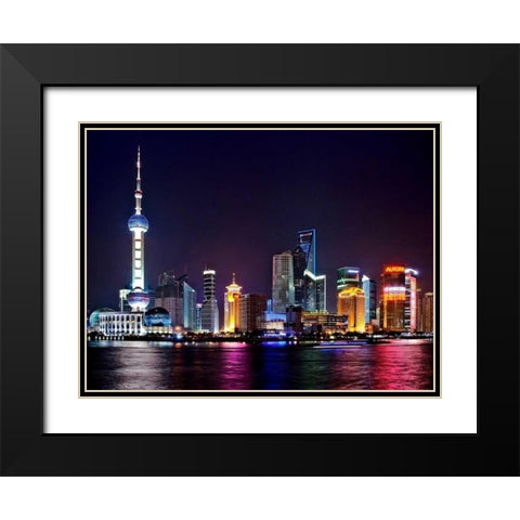 Shanghai at night Black Modern Wood Framed Art Print with Double Matting by Ratsenskiy, Vadim