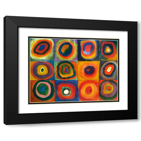 Squares with Concentric Circles Black Modern Wood Framed Art Print with Double Matting by Kandinsky, Wassily