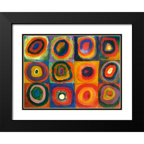 Squares with Concentric Circles Black Modern Wood Framed Art Print with Double Matting by Kandinsky, Wassily
