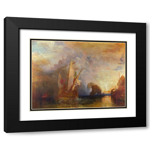 Ulysses deriding Polyphemus Black Modern Wood Framed Art Print with Double Matting by William, Turner