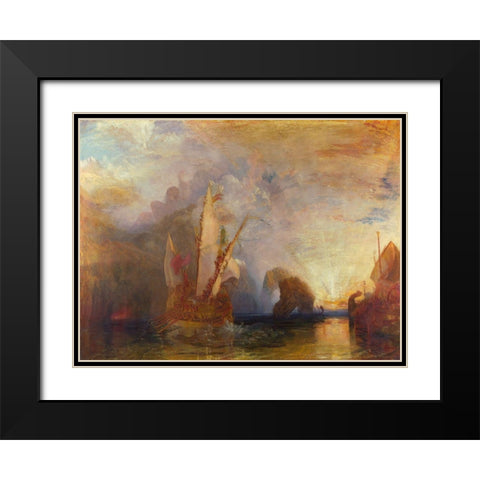 Ulysses deriding Polyphemus Black Modern Wood Framed Art Print with Double Matting by William, Turner