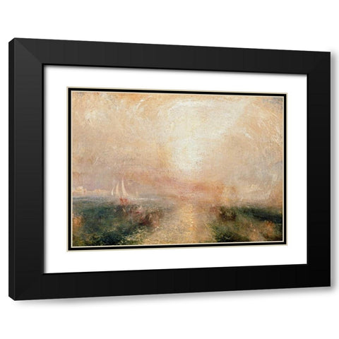 Yacht Approaching the Coast Black Modern Wood Framed Art Print with Double Matting by Turner, William