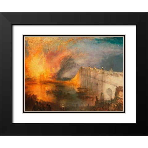 The Burning of the Houses of Lords and Commons Black Modern Wood Framed Art Print with Double Matting by William, Turner