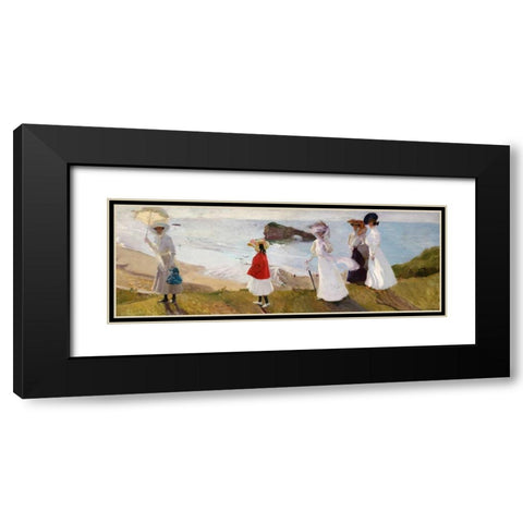 Lighthouse Walk at Biarritz Black Modern Wood Framed Art Print with Double Matting by Sorolla y Bastida, JoaquÃ­n